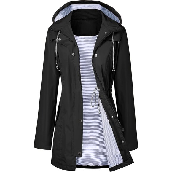 Raincoat Women Waterproof Long Hooded Trench Coats Lined Windbreaker Travel Jack - Picture 1 of 5
